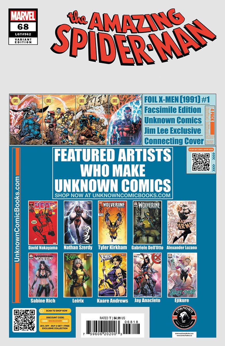Amazing Spider - Man 68 Unknown Comics Exclusive Mateus Manhanini Var (02/26/2025) - East Coast Comics