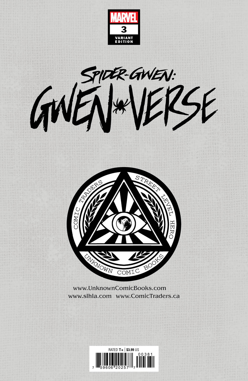 Spider - Gwen: Gwenverse 3 Unknown Comics Sway Exclusive Var (06/15/2022) - East Coast Comics