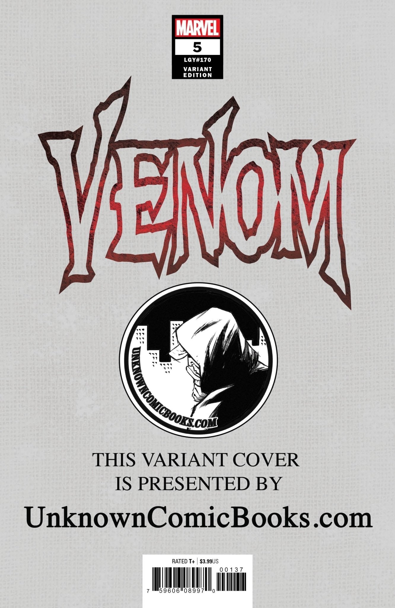 VENOM #5 UNKNOWN COMIC BOOKS VIRGIN VAR 8/22/2018 - East Coast Comics