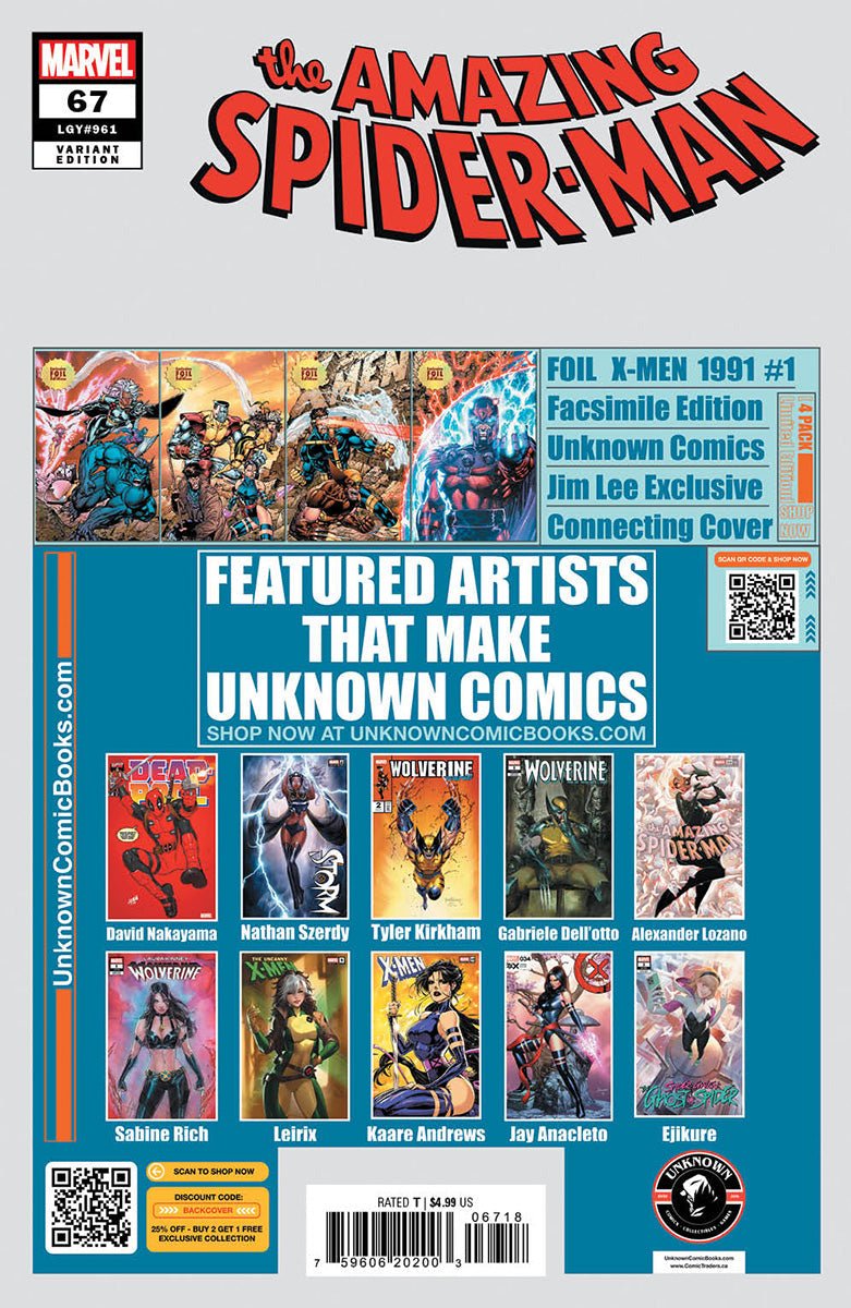 [2 PACK] Amazing Spider - man 67 Unknown Comic Alexander Lozano Exclusive Var (02/12/2025) - East Coast Comics
