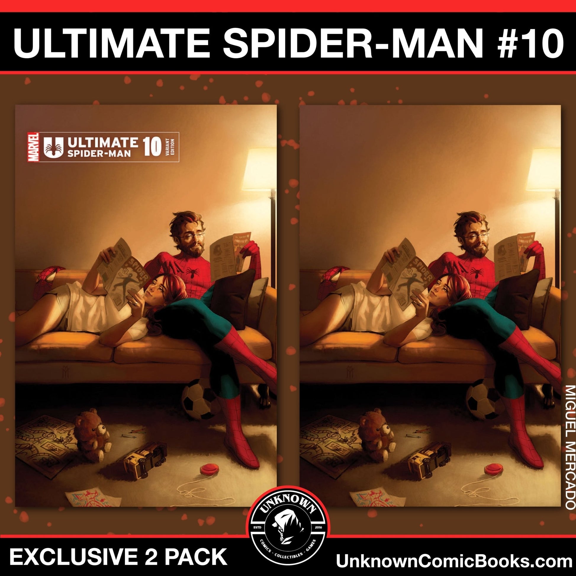 [2 PACK] ULTIMATE SPIDER - MAN 10 UNKNOWN COMICS MIGUEL MERCADO EXCLUSIVE VAR (10/16/2024) - East Coast Comics