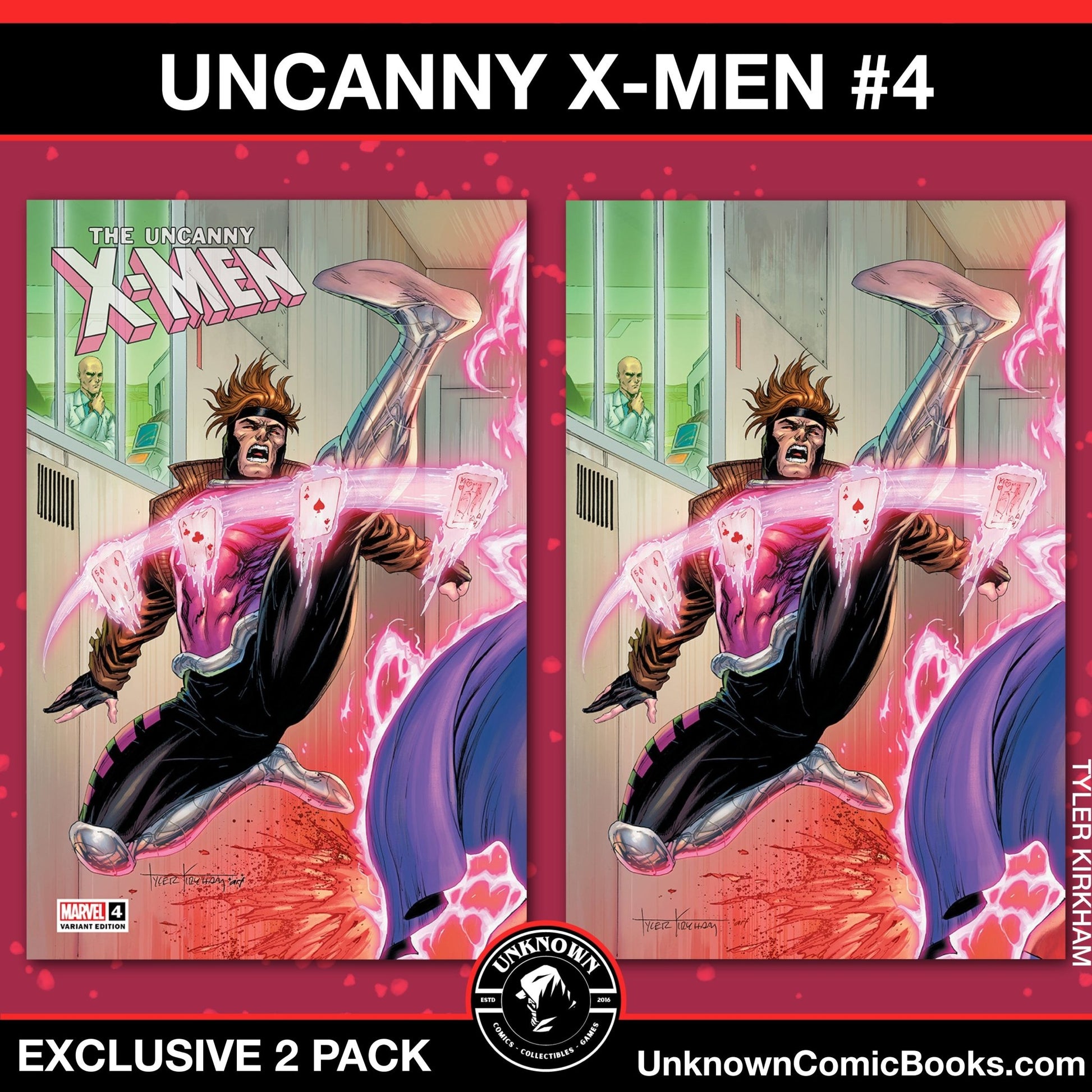 [2 PACK] UNCANNY X - MEN 4 UNKNOWN COMICS TYLER KIRKHAM CONNECTING COVER EXCLUSIVE VAR (10/16/2024) - East Coast Comics