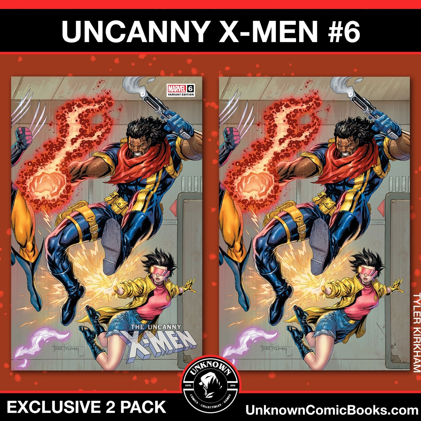 [2 PACK] UNCANNY X - MEN 6 UNKNOWN COMICS TYLER KIRKHAM EXCLUSIVE VAR (11/27/2024) - East Coast Comics