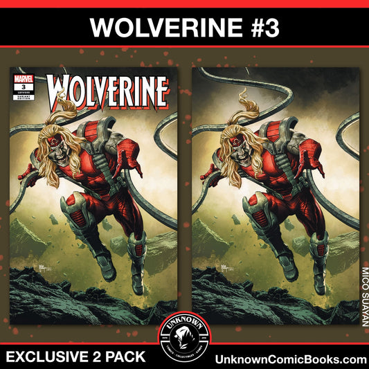 [2 PACK] WOLVERINE 3 UNKNOWN COMICS MICO SUAYAN CONNECTING COVER EXCLUSIVE VAR (11/20/2024) - East Coast Comics