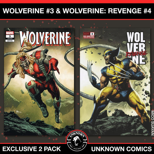 [2 Pack] Wolverine 3 & Wolverine: Revenge - Red Band 4 Unknown Comics MICO SUAYAN Connecting Cover Exclusive Var [Polybagged] Explicit Content (01/22/2025) - East Coast Comics