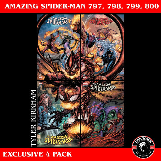 [4 PACK] AMAZING SPIDER - MAN 797, 798, 799, 800 UNKNOWN COMICS CONNECTING COVERS KIRKHAM 2018 - East Coast Comics