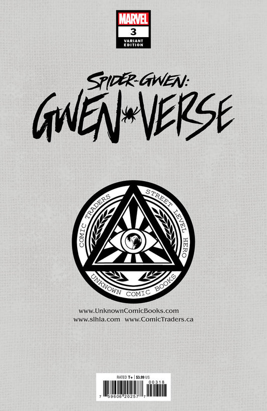 Spider - Gwen: Gwenverse 3 Unknown Comics Greg Land Exclusive Homage Virgin Var (06/15/2022) - East Coast Comics