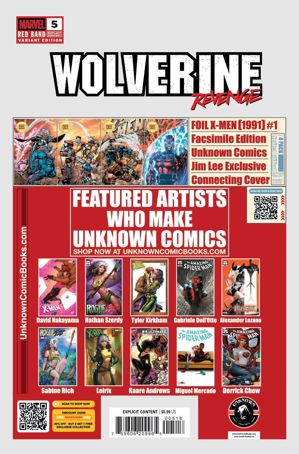 Wolverine Revenge 5 Red Band Unknown Comics Exclusive Tyler Kirkham Virgin BATTLE DAMAGED Var [Polybagged] Explicit Content (03/26/2025) - East Coast Comics